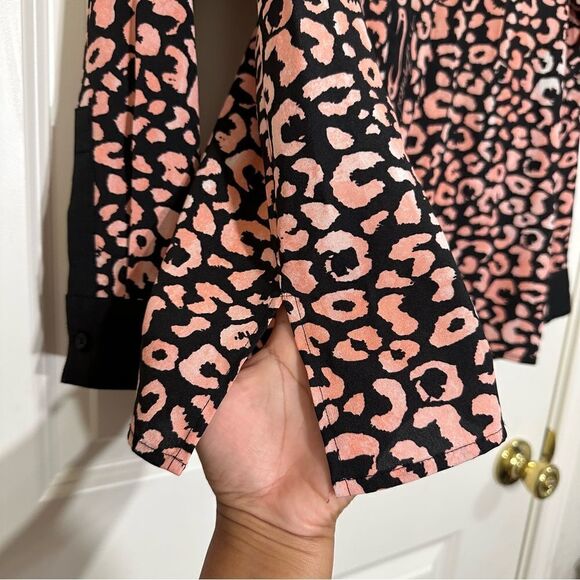 KARL LAGERFELD PARIS PINK BLACK ANIMAL PRINT‎ LONG SLEEVE BUTTON UP SHIRT LARGE - Picture 7 of 12